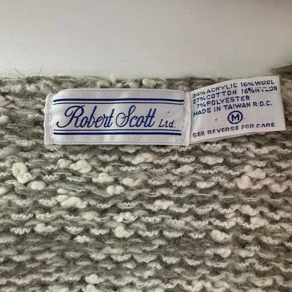 Vintage Robert Scott Gray V-Neck Cardigan 1980s Taiwan Retro Medium - Picture 4 of 6